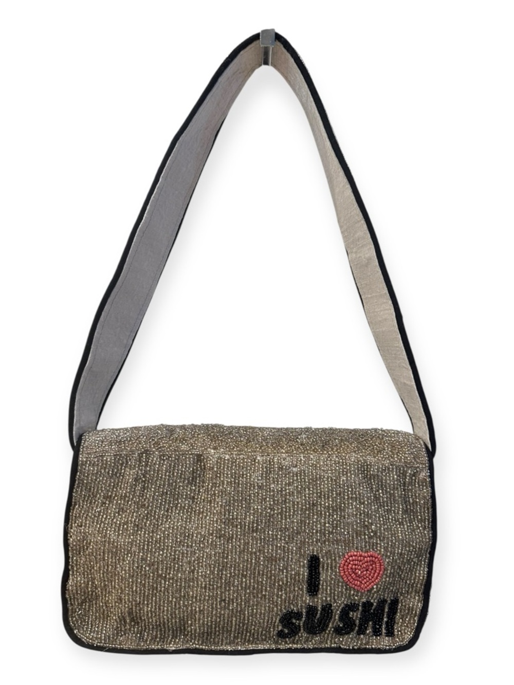 NEW Beaded Sushi Motif Shoulder Bag in Metallic Silver - Picture 4 of 4